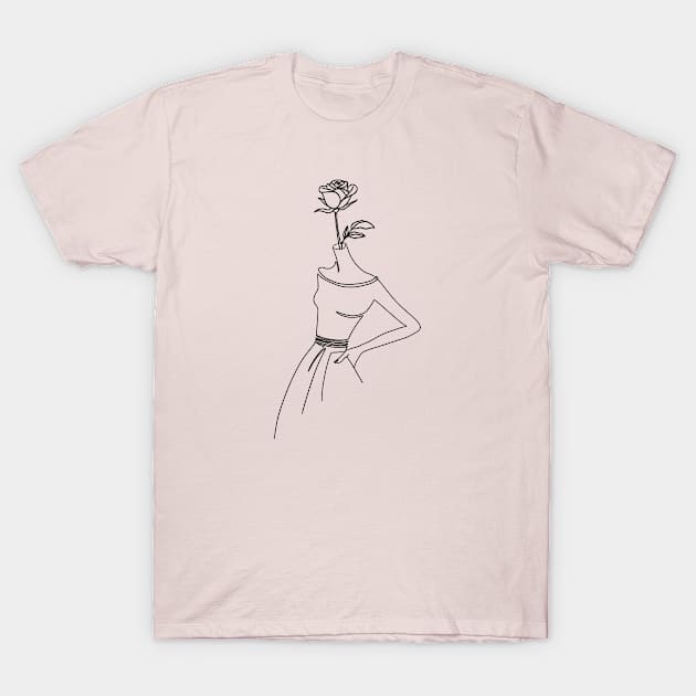 Beautiful Female Flower, Artistic Girl Design, Line Art T-Shirt by Utopia Shop